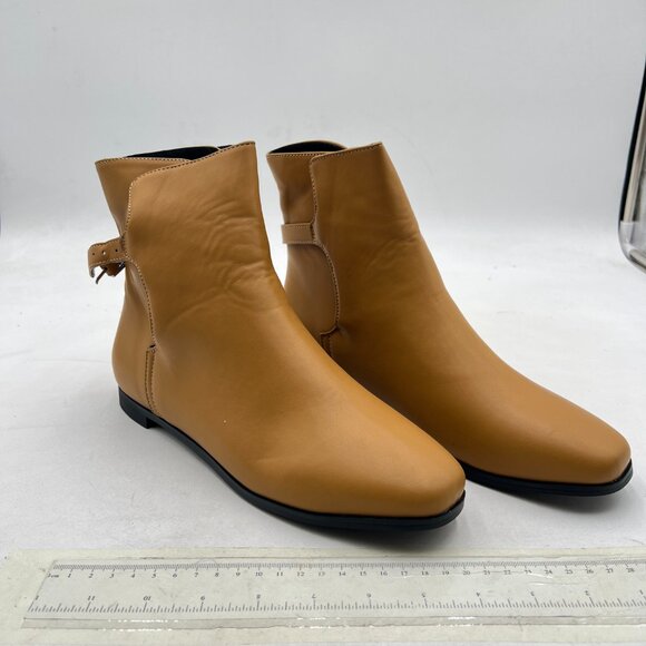 Tan Low Heel Back Strap Buckle Ankle Boots Square Toe Ladies Casual Daily Boots - Picture 3 of 7